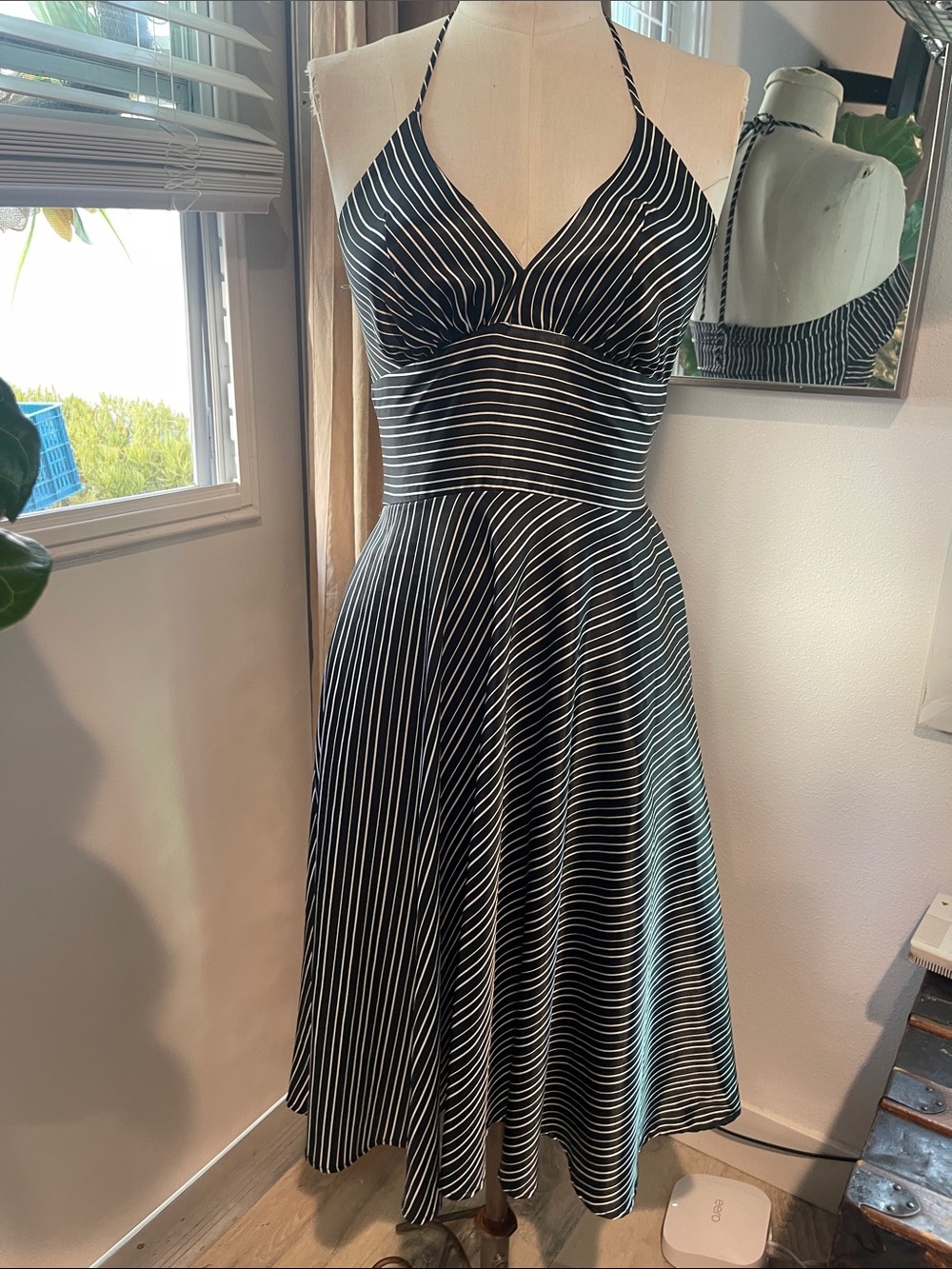 Tailor B. Moss Black and White Striped Halter Midi Dress